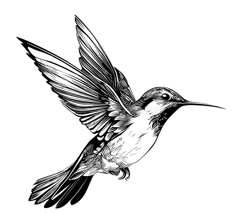Hummingbird Bird Flying ,hand Drawn Sketch in Doodle Style Vector