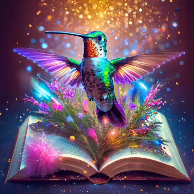 Hummingbird and Book: A Magical Image Created by AI royalty free illustration