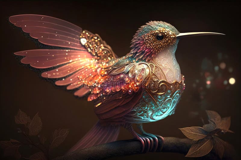 Hummingbird Glowing Light Art Bird Sparkle Background, Glow Bright