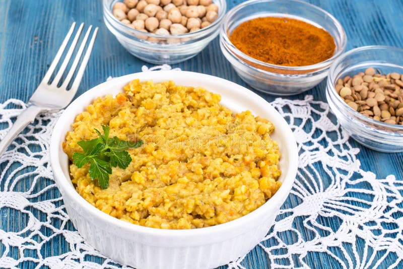 Hummus Chickpea Puree with Curry and Saffron Stock Image Image of