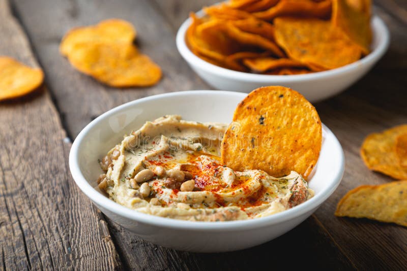 Hummus and Crunchy Corn Chips Stock Photo Image of dipped, chickpeas