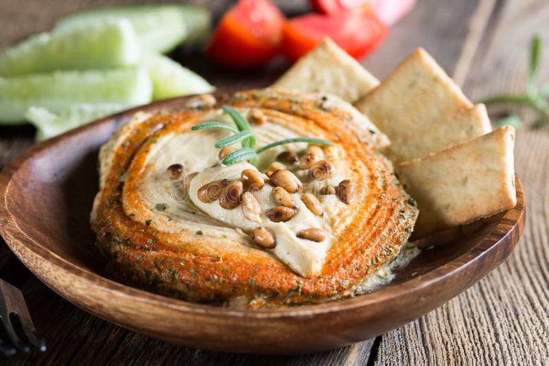 Hummus with Paprika and Pine Nuts Stock Photo Image of arabic