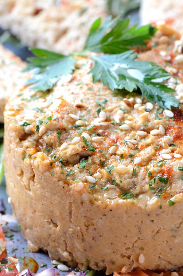 Hummus with sesame seeds stock photo. Image of middle 30317138
