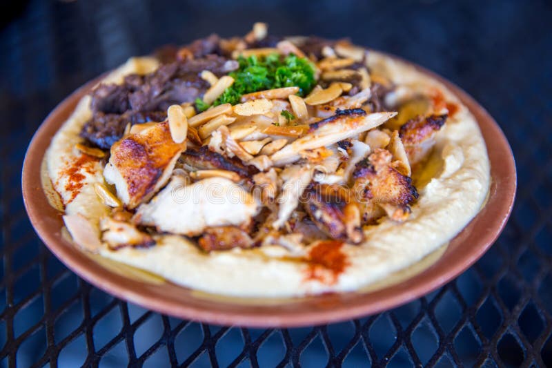 Hummus with Lamb and Chicken Stock Photo Image of mediterranean, food 269873146