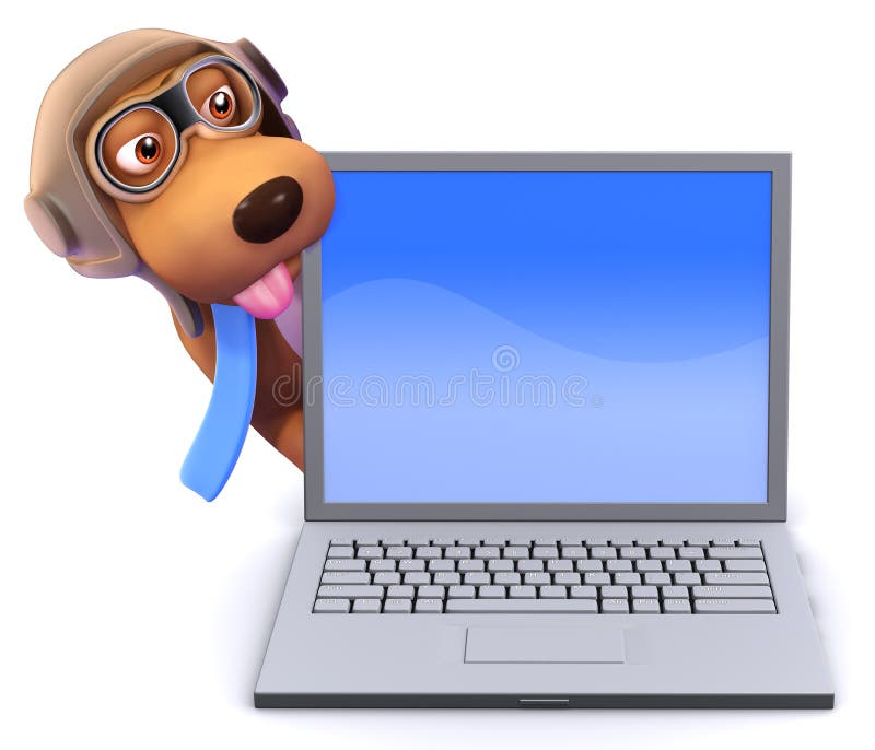 Hund des Pilot 3d hinter einem Laptop-PC lizenzfreie abbildung Hund des Pilot 3d hinter einem Laptop-PC lizenzfreie abbildung