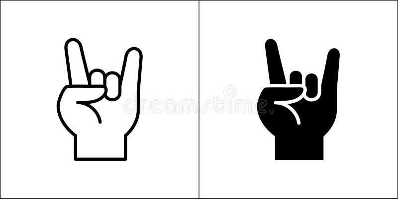 Hund-hand-ikon. symbol för tjurhorn. tvåfingers handsigneringsgest. illustration av vektorstam. platt och linjemönster. stock illustrationer