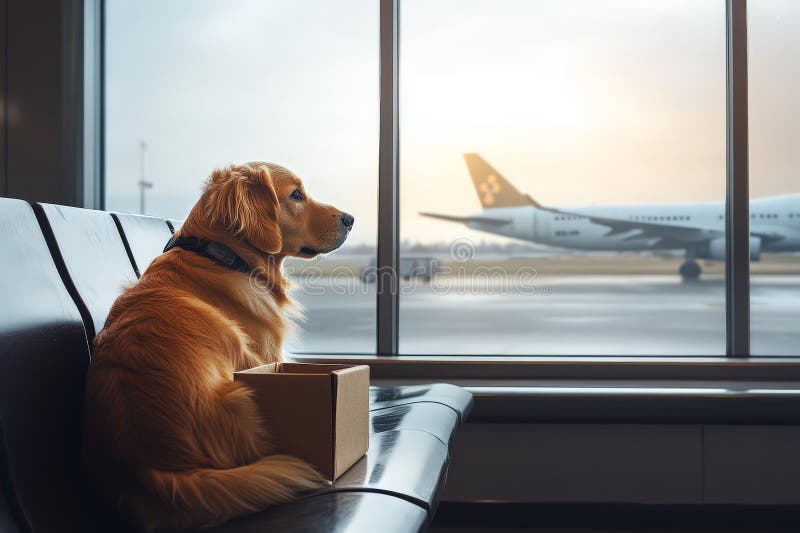 Hund im Wartegebiet am Flughafen lizenzfreie abbildung