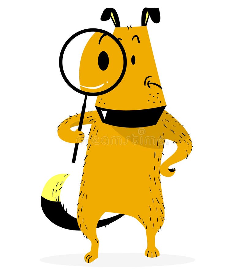Hund med ett förstoringsglas Gullig hund som en kriminalare stock illustrationer