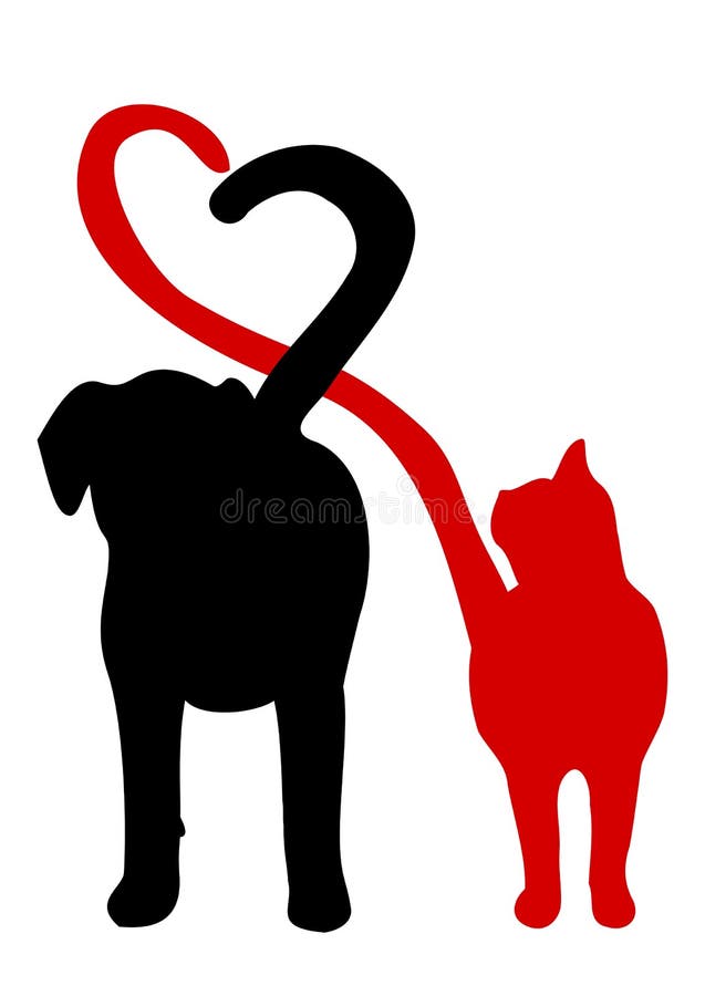 Hund und Katze silhouettieren die Herstellung eines Herzens im Endstück vektor abbildung Hund und Katze silhouettieren die Herstellung eines Herzens im Endstück vektor abbildung