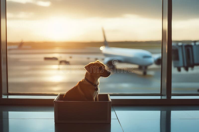 Hunde im Wartegebiet Flughafen lizenzfreie abbildung