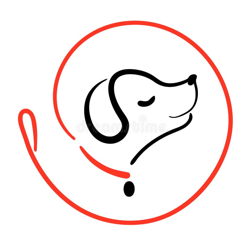 Hundegehendes Service-Logo in der Linie Art Runde von der Leine. glückliche Welpentrainingsikone. Weghaustiersymbol im Schwarzen R