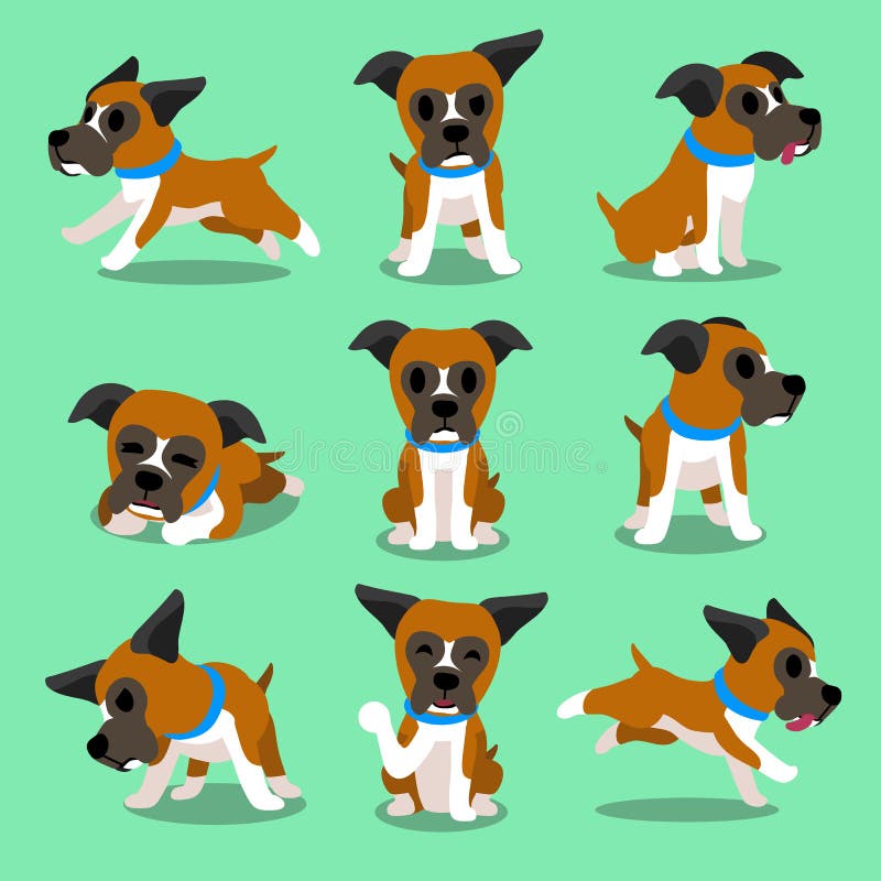 Hunden för boxaren för tecknad filmteckenet poserar stock illustrationer Hunden för boxaren för tecknad filmteckenet poserar stock illustrationer