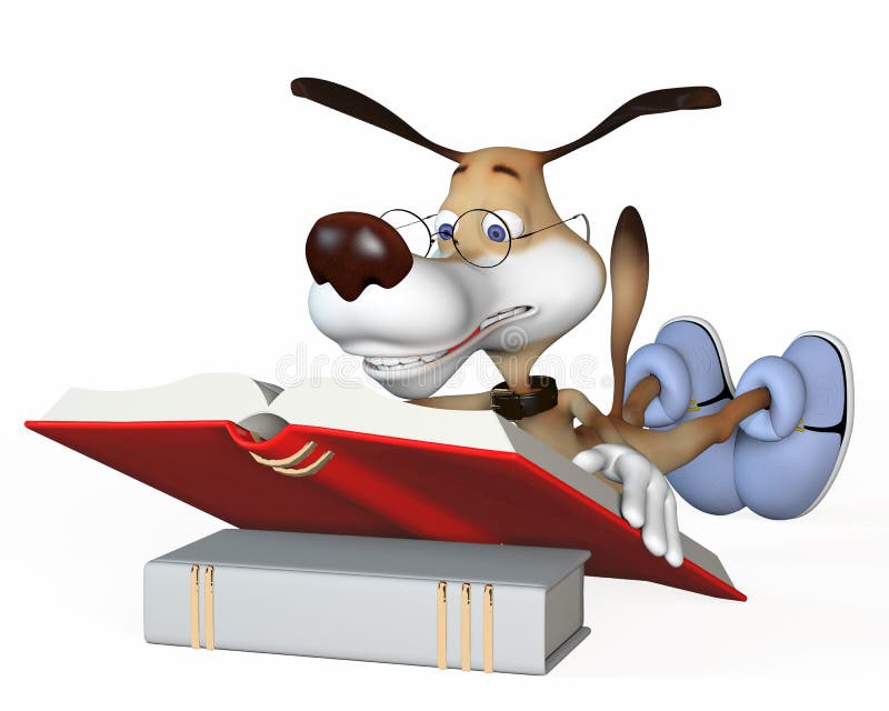 Hunden läser boken. royaltyfri illustrationer