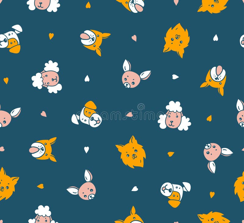 Hundkapplöpninghuvud hundar mönsan den seamless vektorn Rolig design för ungar stock illustrationer Hundkapplöpninghuvud hundar mönsan den seamless vektorn Rolig design för ungar stock illustrationer
