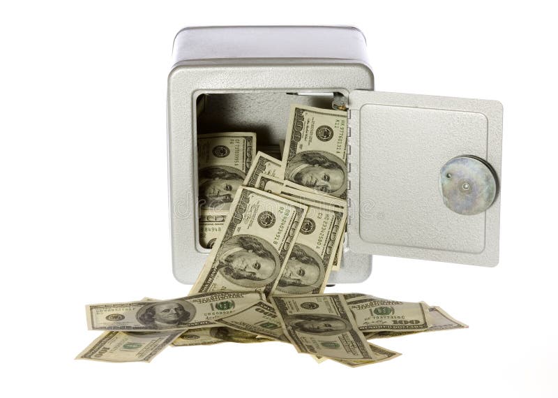 Hundred Dollar Bills in open Safe stock photos