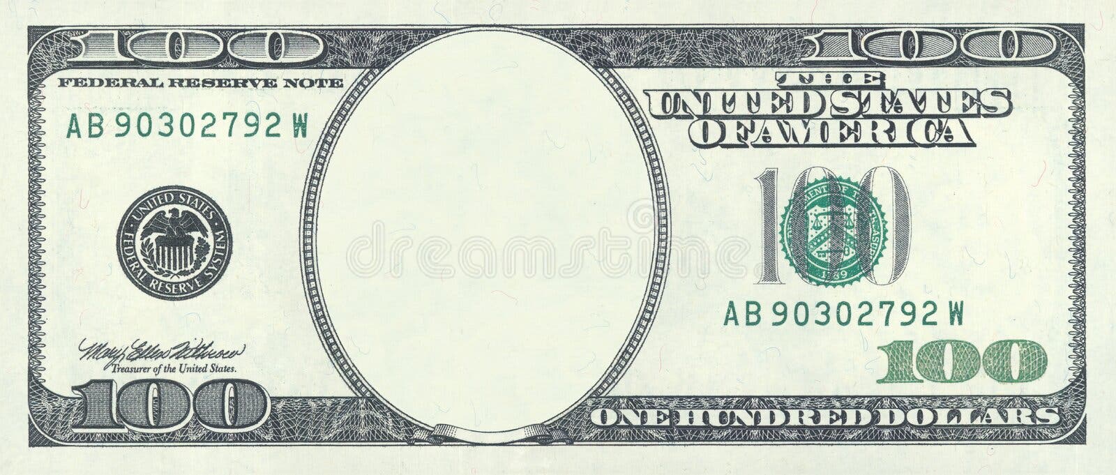 Blank Hundred Dollar Bank Note With Clipping Patch Stock Photo Image