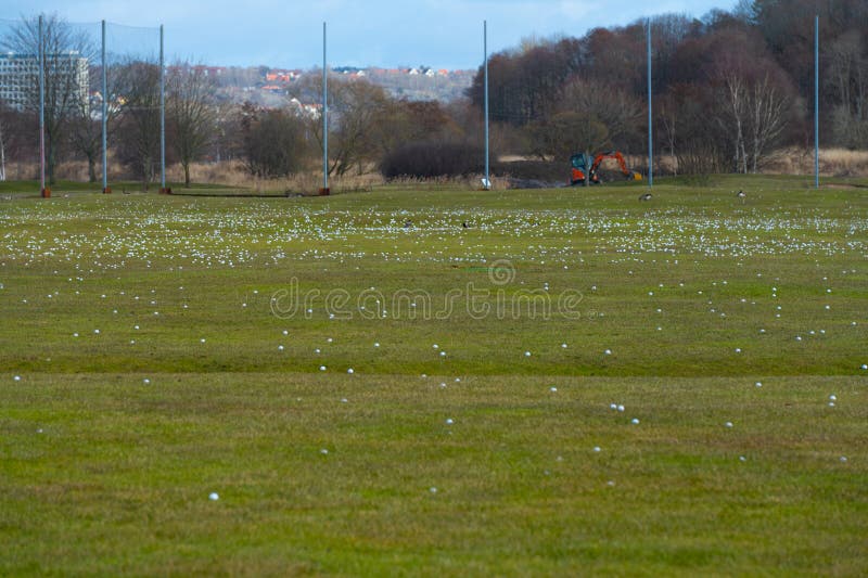Hundreds of Golf Balls at a Golf Driving Range.. Stock Image Image of