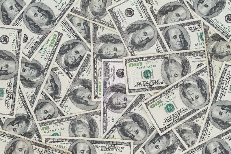 Hundreds of new Benjamin Franklin 100 dollar bills royalty free stock images