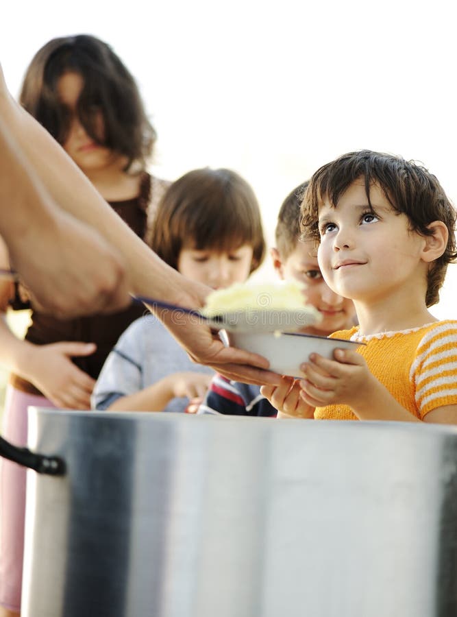 Hungry children in refugee camp