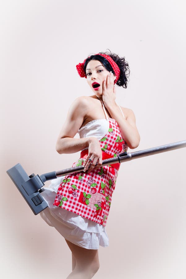 Hungry Vacuum Cleaner: Beautiful Funny Housewife Young Woman Wearing Apron  & Looking at Camera Surprised Stock Image - Image of amazed, beauty:  39859159