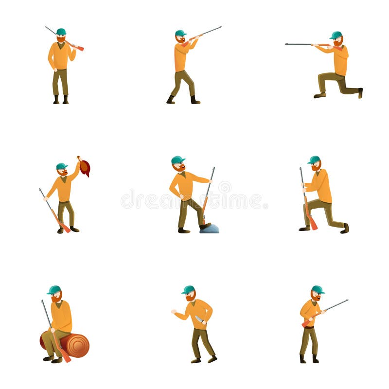 Hunter character icon set, cartoon style vector illustration Hunter character icon set, cartoon style vector illustration