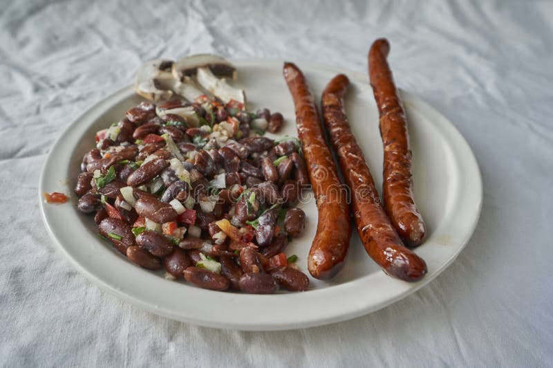 Hunters Sausage with Kidney Beans Stock Photo Image of german, board