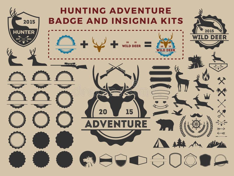 Hunting and adventure badge logo element kits