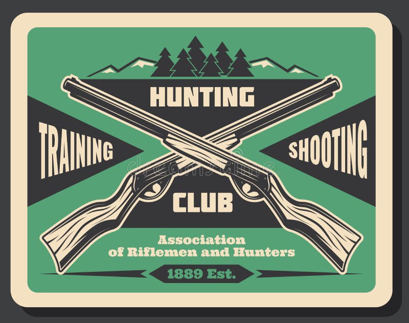 Hunting club retro poster with hunter rifle weapon