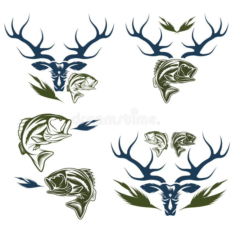 Hunting and Fishing Labels and Design Elements Stock Vector