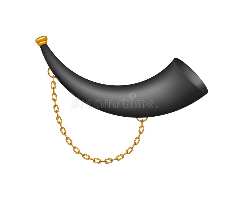 Hunting Horn in Black Design with Golden Chain Stock Vector
