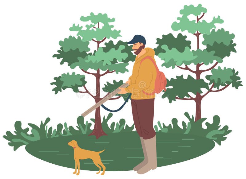 Hobby Hunting To Animal, Man with Weapon Vector Stock Vector - Illustration  of forest, recreation: 156449834