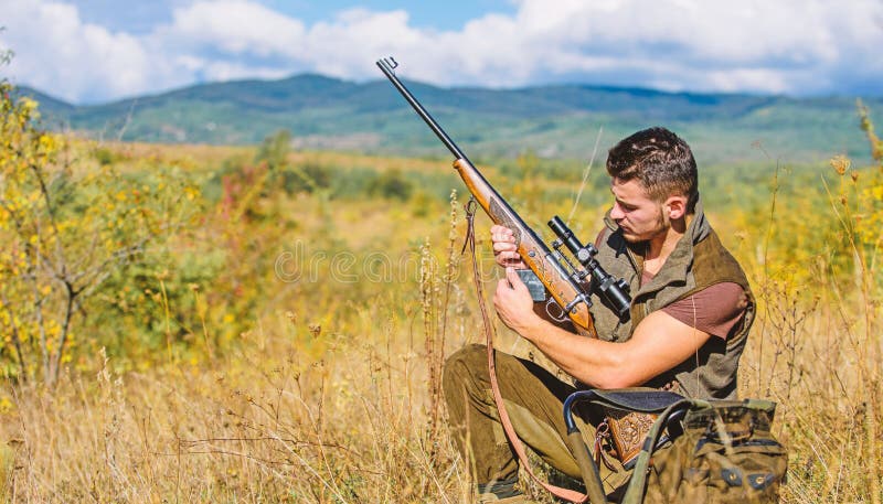 Hunting Shooting Trophy. Hunter with Rifle Looking for Animal. Hunting  Hobby and Leisure Stock Image - Image of look, hunt: 145843577