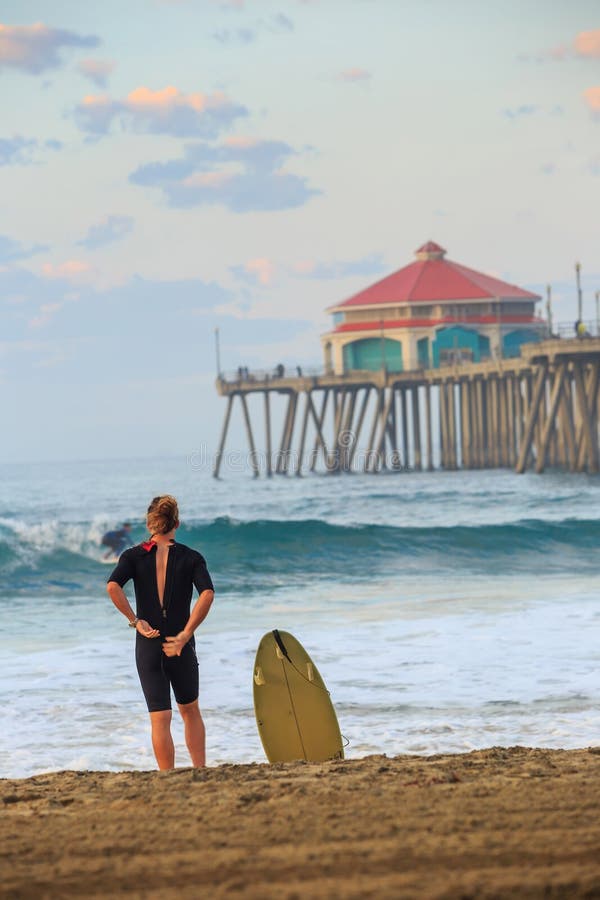 The Huntington Beach pier at sunrise royalty free stock image