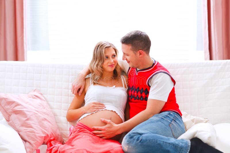 Husband Holding His Pregnant Wifes Belly Stock Ph