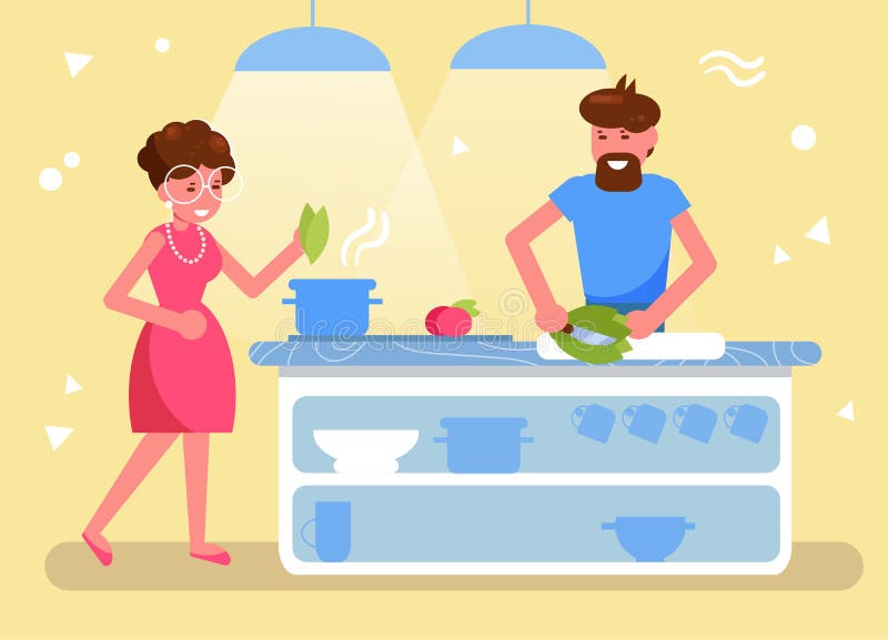 Husband and Wife Cook Together in the Kitchen Vector. Cartoon. Isolated Art. Flat Stock Vector - Illustration of cooking, girl: 148997063 Husband and Wife Cook Together in the Kitchen Vector. Cartoon. Isolated Art. Flat Stock Vector - Illustration of cooking, girl: 148997063