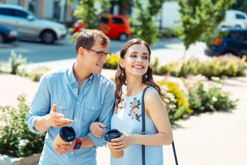 Husband and Wife Enjoying Weekend Walk Drinking Coffee Stock Image ...