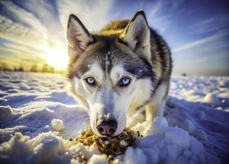 Husky Dog apprezza un avventura invernale neve Wonderland Adventure Fotografia di un canino in un paesaggio scenari congelati illustrazione vettoriale