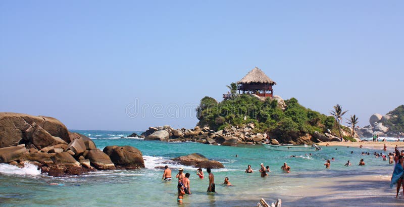 Hut On A Caribbean Beach. Tayrona National Park. Colombia. Tayrona National Park is located in the Caribbean Region in Colombia