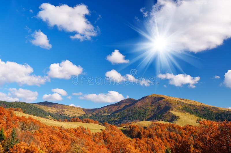 Hut in a mountain forest. Autumn Landscape