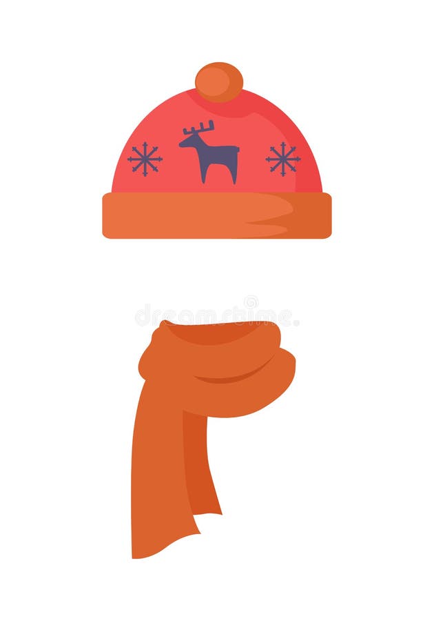 Hut Roter Headwear mit blauen Rotwild und Schneeflocken lizenzfreie abbildung
