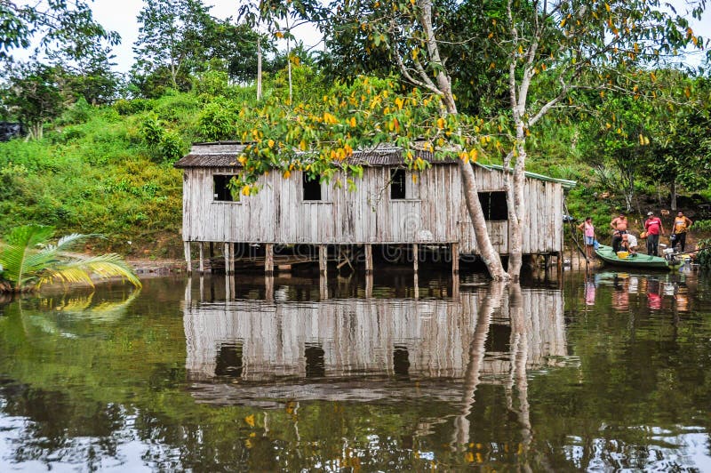Hut in the Village in the Amazon Rainforest, Manaos, Brazil Editorial