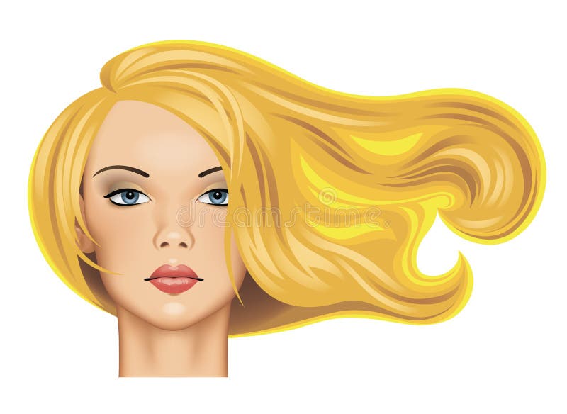 Huvud av en nätt blond flicka med långt fladdrahår i sunlig royaltyfri illustrationer Huvud av en nätt blond flicka med långt fladdrahår i sunlig royaltyfri illustrationer