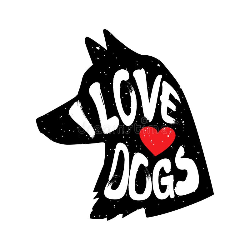 Huvudet för hund` s i profil med hjärta- och bokstävertext älskar jag hundkapplöpning också vektor för coreldrawillustration stock illustrationer