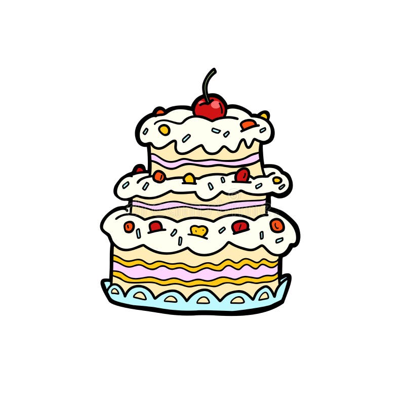 Huwelijk of verjaardagsroomcake met kersen, verjaardag vector illustratie Huwelijk of verjaardagsroomcake met kersen, verjaardag vector illustratie