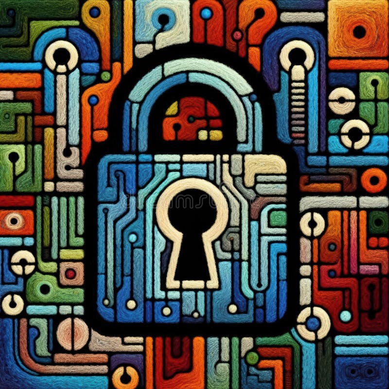 Huśtawka dzieł sztuki symbolizuje trwającą walkę o bezpieczeństwo cybernetyczne i ochronę wrażliwych royalty ilustracja