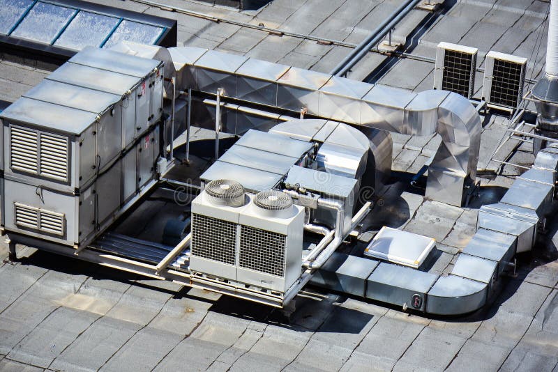 HVACR - Heating Ventilation and Air Conditioning and Refrigeration System  on Building Rooftop Stock Image - Image of units, fans: 155282749