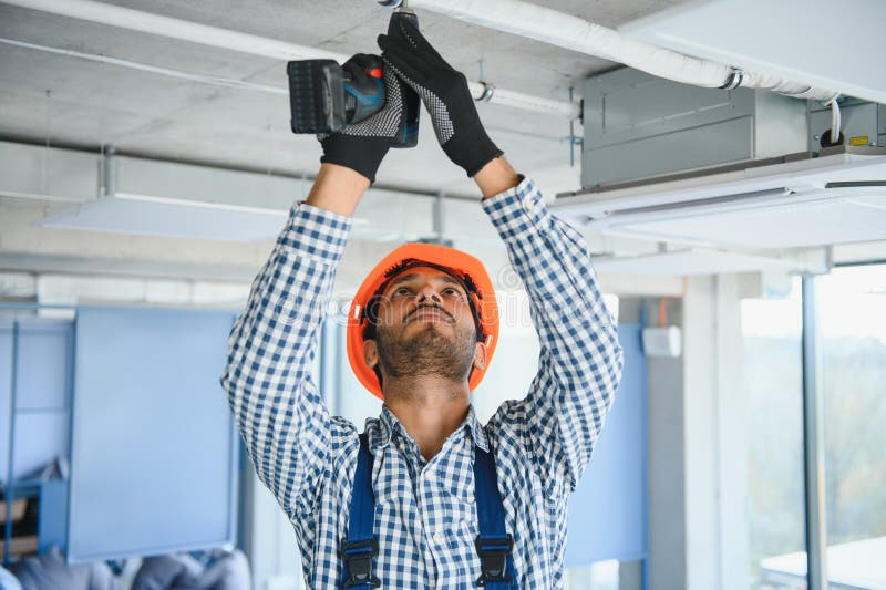 Hvac Indian Worker Install Ducted Pipe System for Ventilation and Air
