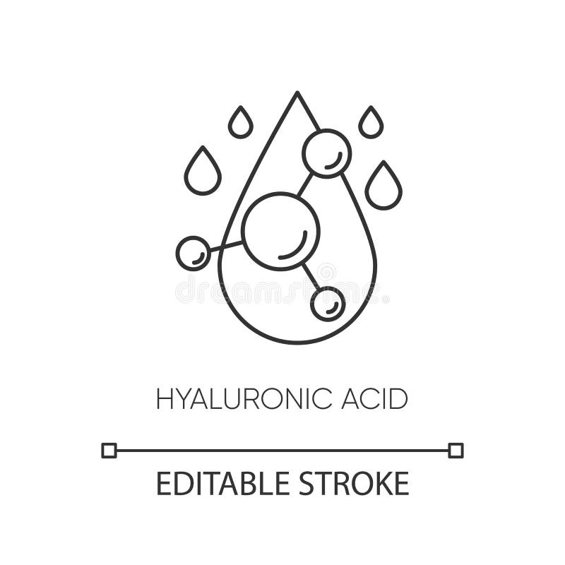 Hyaluronic acid pixel perfect linear icon. Hydrating formula. Collagen to prevent wrinkles. Thin line customizable vector illustration