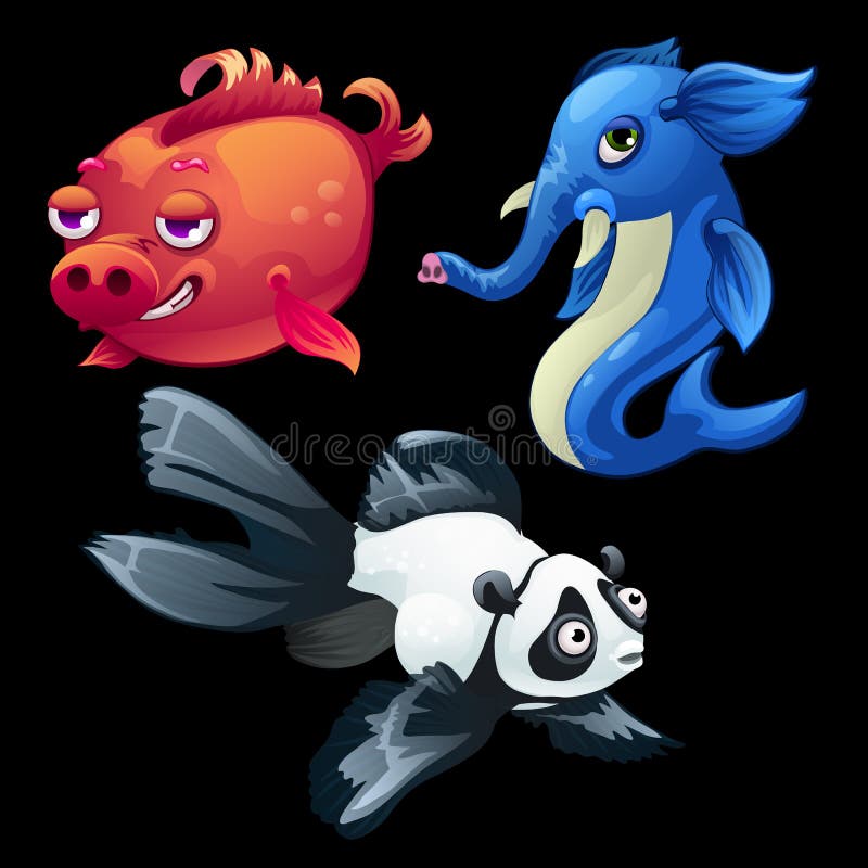 Hybrid Animals and Fish, Elephant, Panda, Pig Stock Vector - Illustration  of exotic, black: 65246146