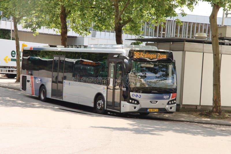 Hybrid city bus of the RET at Rotterdam Alexander station in the Netherlands